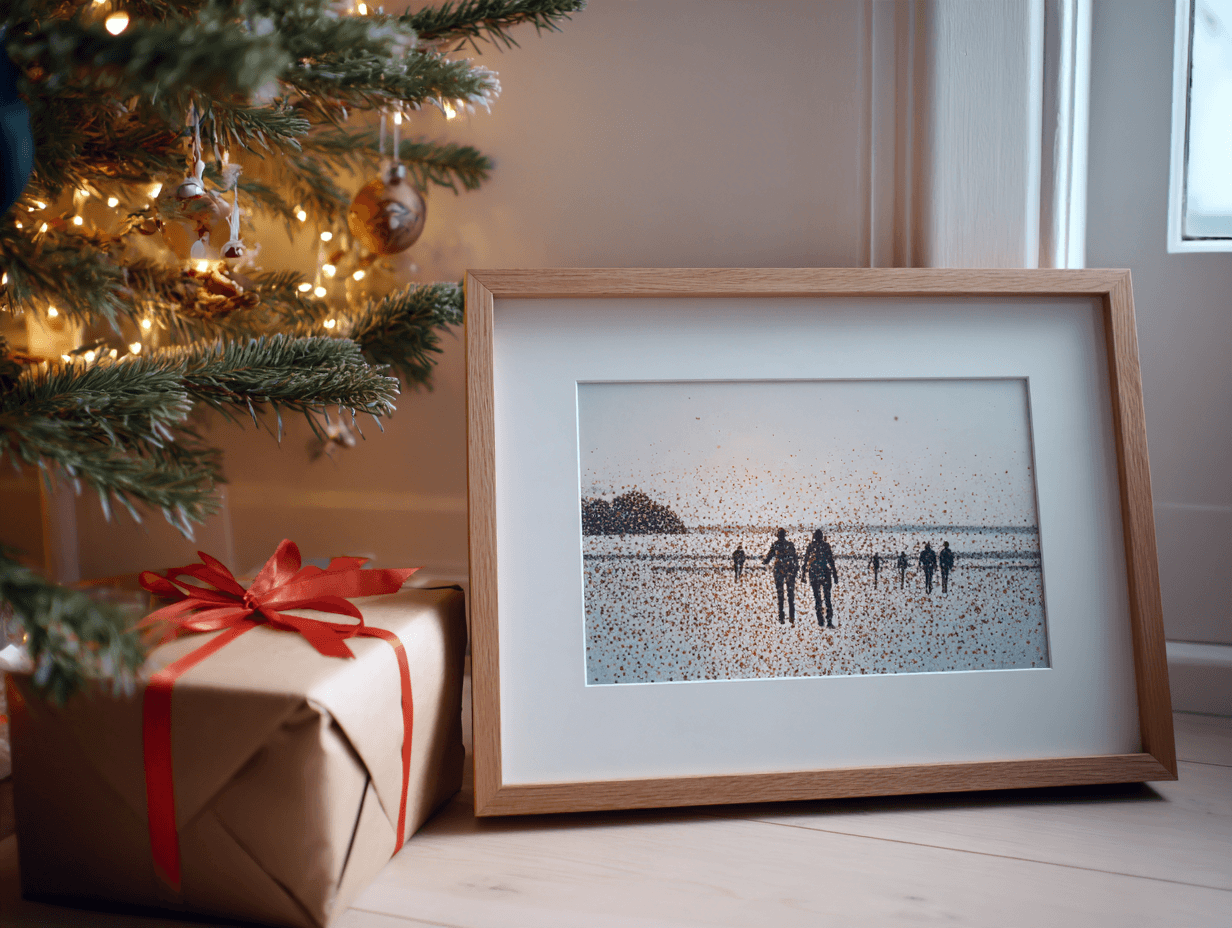Fotomosaikk som julegave under juletreet
